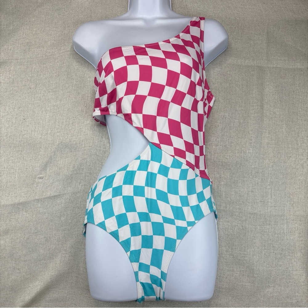 Bloomie's xSOLID&STRIPED Cut-Out Swimsuit Women's Multicolor Check Colorblock